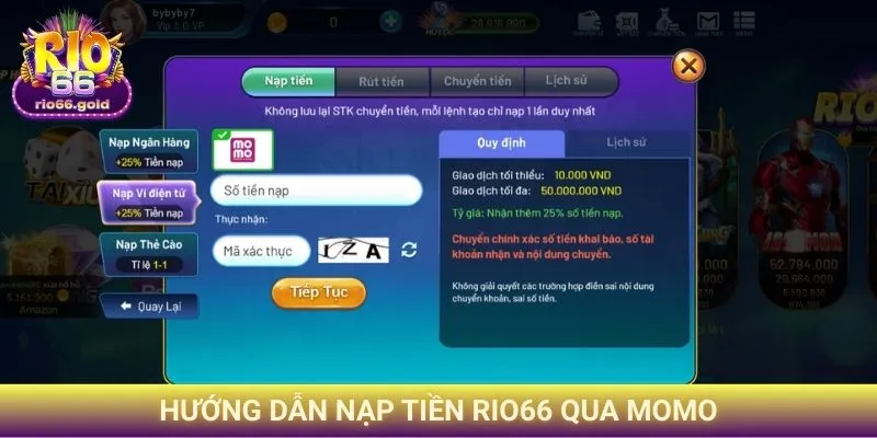 Hướng dẫn Nạp tiền Rio66 qua Momo